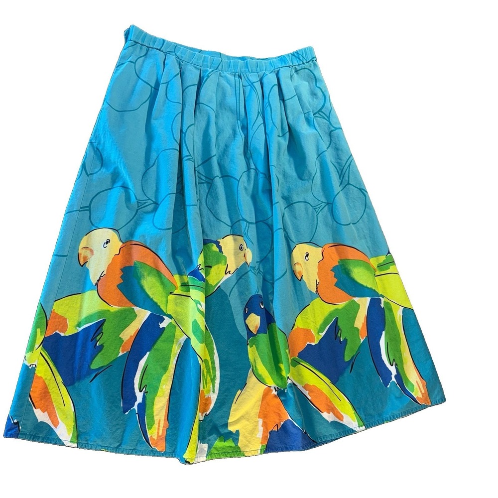Malia Honolulu VTG 100% Cotton Skirt 14 A-Line Parrot Print Tropical Vacation - Picture 2 of 9